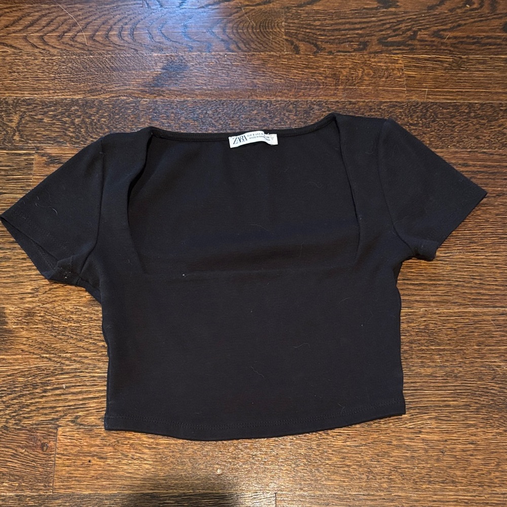 Zara Black Square Neck Crop Top
